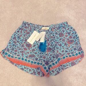 NWT Natalie Martin Drawstring Shorts (Medium) (Coral & Blue)